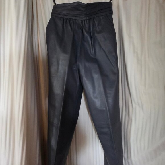 FENDI LUSCIOUS LEATHER PANTS, GREY, SIZE 6